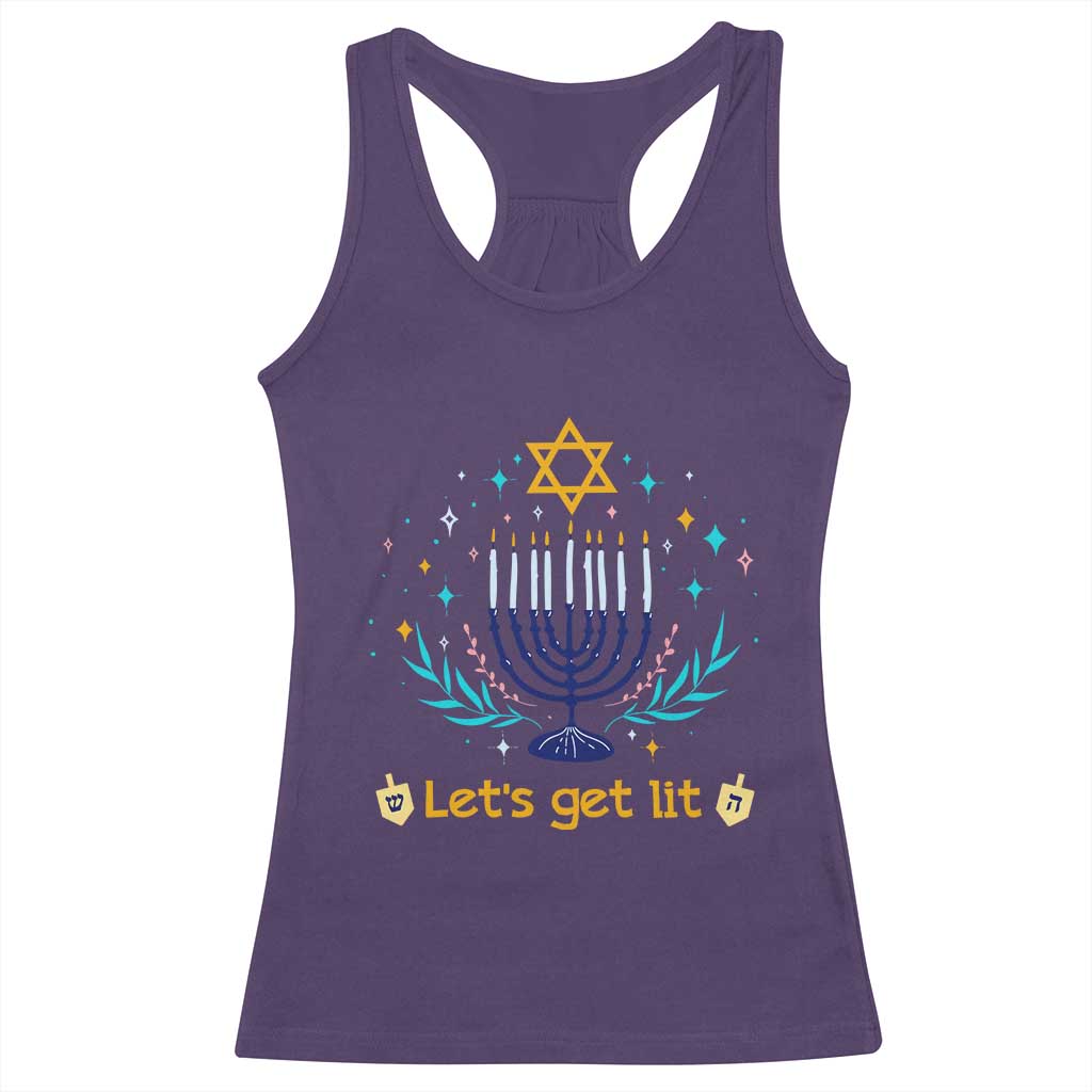Funny Hanukkah Racerback Tank Top Lets Get Lit Jewish Holiday Gift TS12 Purple Print Your Wear