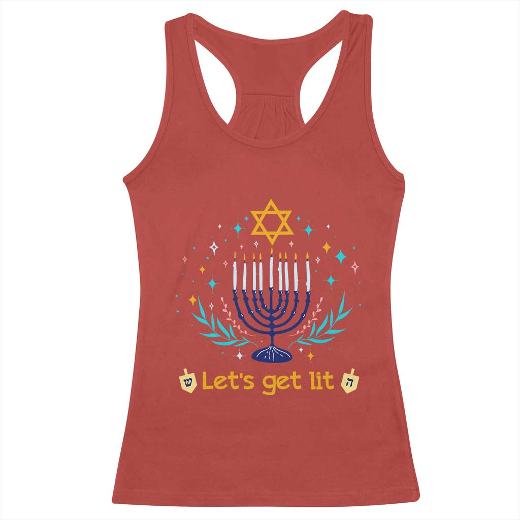 Funny Hanukkah Racerback Tank Top Lets Get Lit Jewish Holiday Gift TS12 Red Print Your Wear