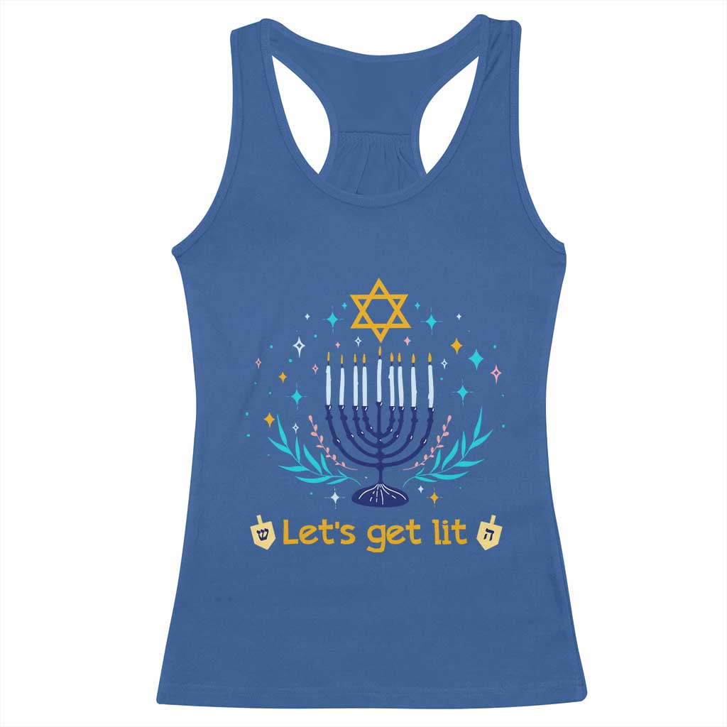 Funny Hanukkah Racerback Tank Top Lets Get Lit Jewish Holiday Gift TS12 Royal Blue Print Your Wear