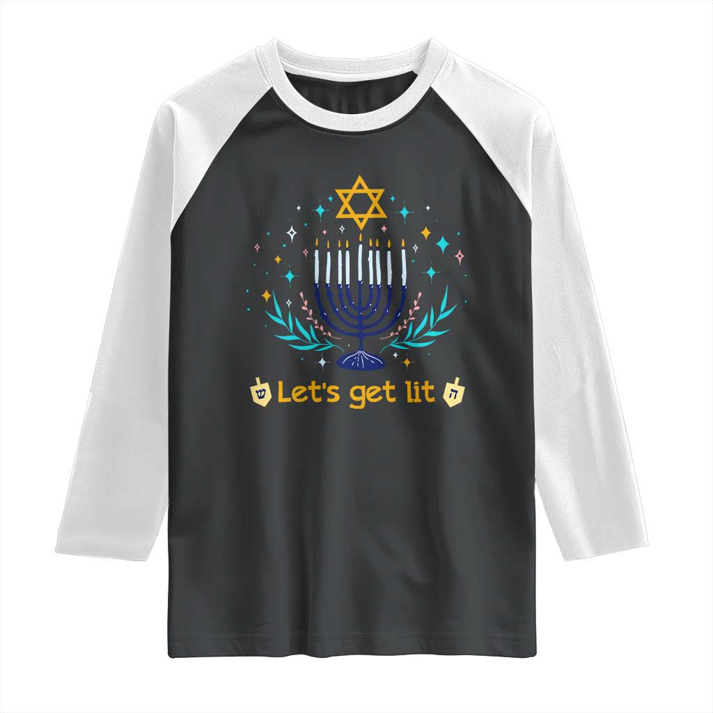 Funny Hanukkah Raglan Shirt Lets Get Lit Jewish Holiday Gift TS12 Black White Print Your Wear