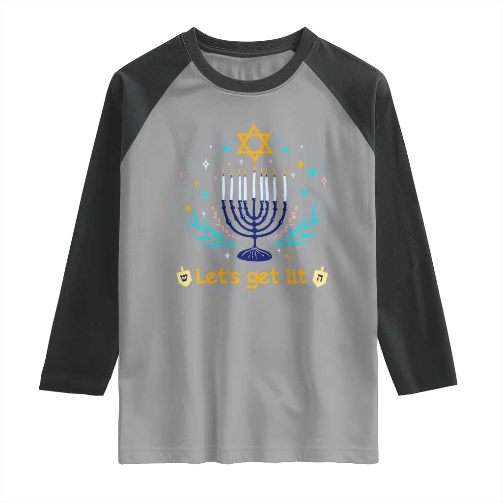 Funny Hanukkah Raglan Shirt Lets Get Lit Jewish Holiday Gift TS12 Sport Gray Black Print Your Wear