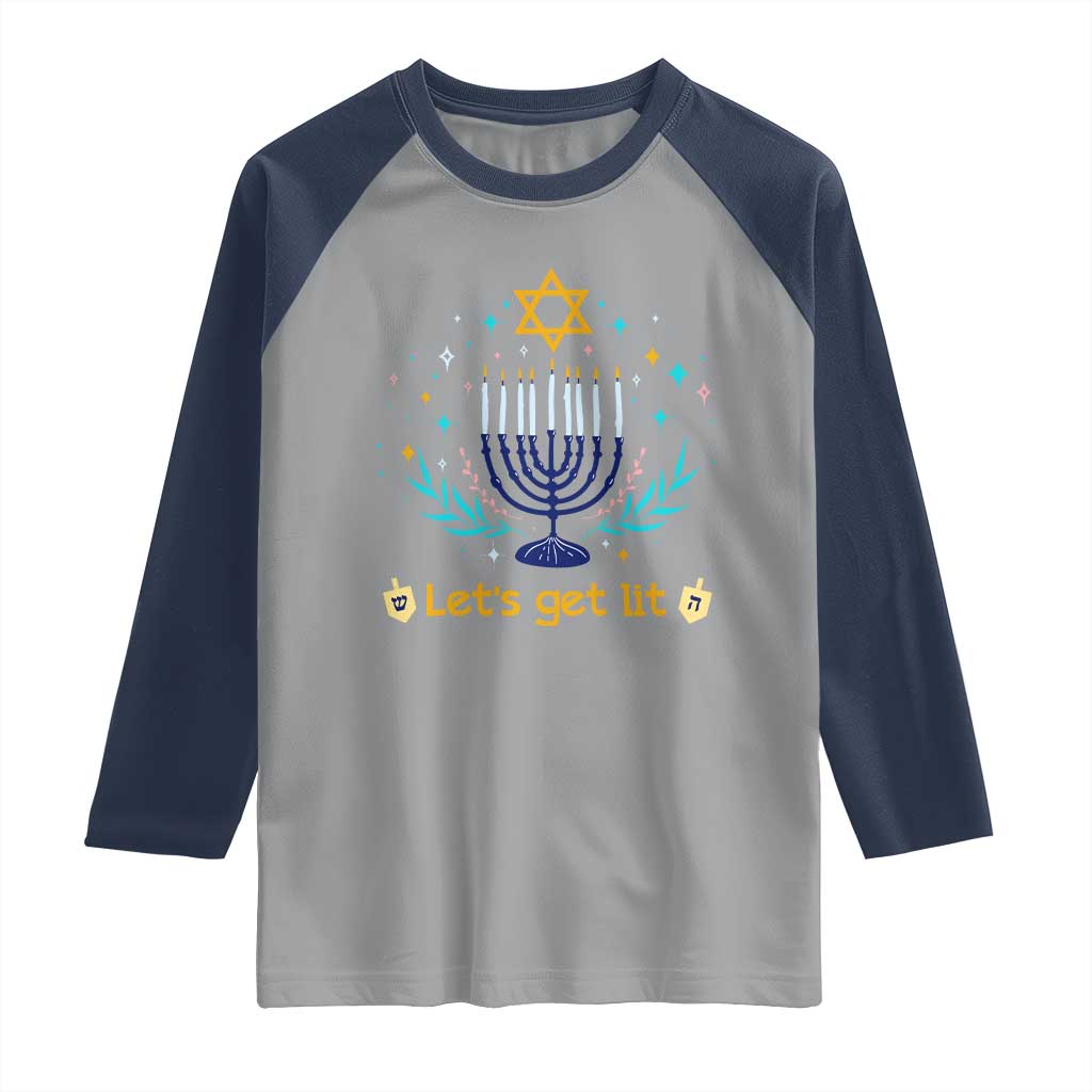 Funny Hanukkah Raglan Shirt Lets Get Lit Jewish Holiday Gift TS12 Sport Gray Navy Print Your Wear