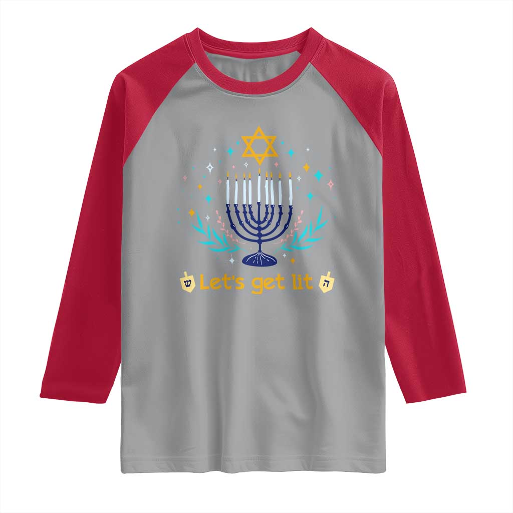 Funny Hanukkah Raglan Shirt Lets Get Lit Jewish Holiday Gift TS12 Sport Gray Red Print Your Wear