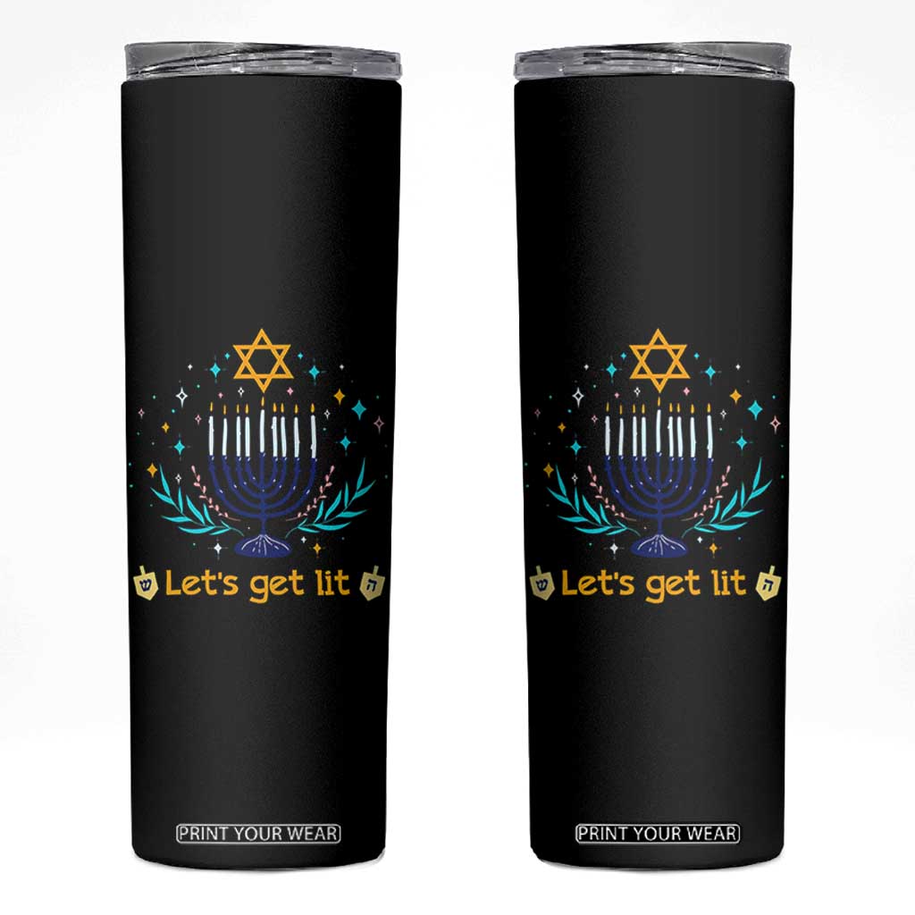 Funny Hanukkah Skinny Tumbler Lets Get Lit Jewish Holiday Gift TS12 Black Print Your Wear