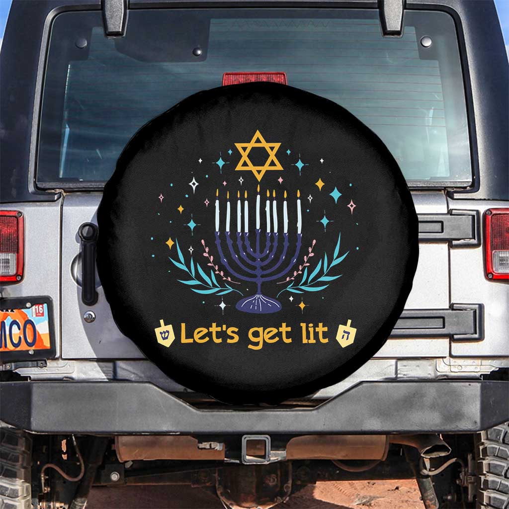 Funny Hanukkah Spare Tire Cover Lets Get Lit Jewish Holiday Gift TS12 No hole Black Print Your Wear