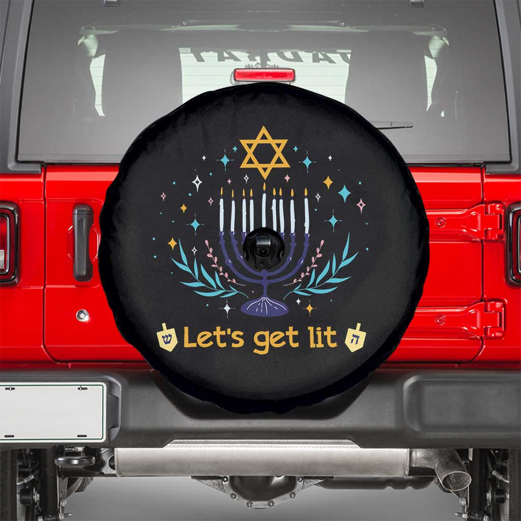 Funny Hanukkah Spare Tire Cover Lets Get Lit Jewish Holiday Gift TS12 Black Print Your Wear