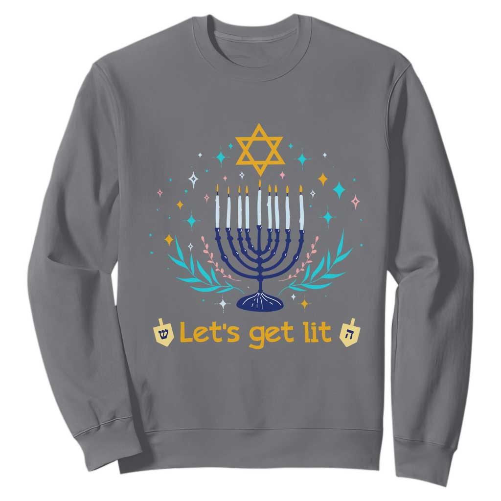 Funny Hanukkah Sweatshirt Lets Get Lit Jewish Holiday Gift TS12 Charcoal Print Your Wear