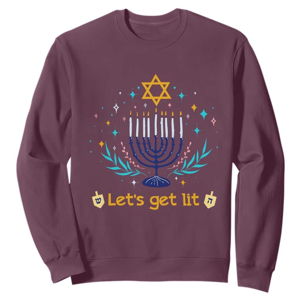 Funny Hanukkah Sweatshirt Lets Get Lit Jewish Holiday Gift TS12 Maroon Print Your Wear