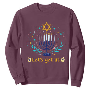 Funny Hanukkah Sweatshirt Lets Get Lit Jewish Holiday Gift TS12 Maroon Print Your Wear