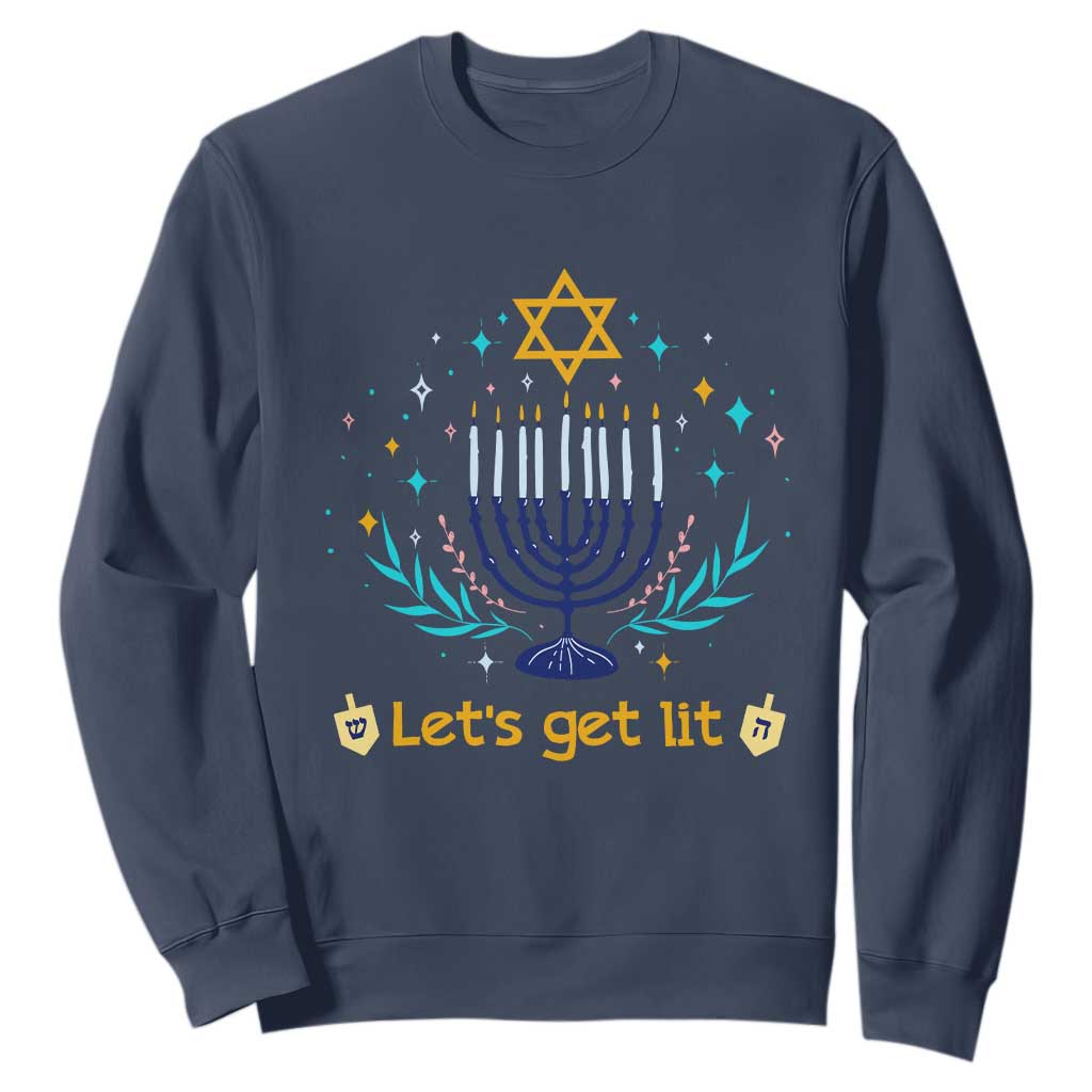 Funny Hanukkah Sweatshirt Lets Get Lit Jewish Holiday Gift TS12 Navy Print Your Wear