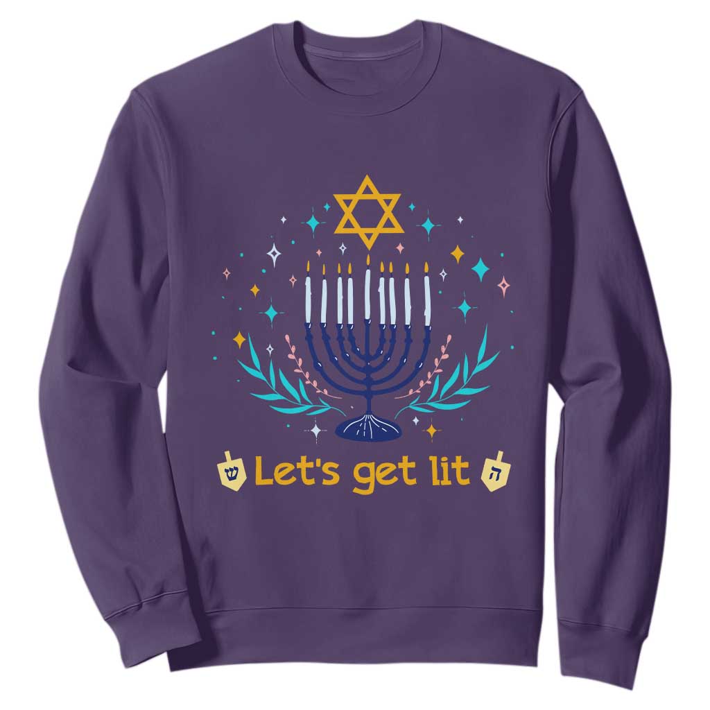 Funny Hanukkah Sweatshirt Lets Get Lit Jewish Holiday Gift TS12 Purple Print Your Wear