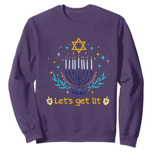 Funny Hanukkah Sweatshirt Lets Get Lit Jewish Holiday Gift TS12 Purple Print Your Wear