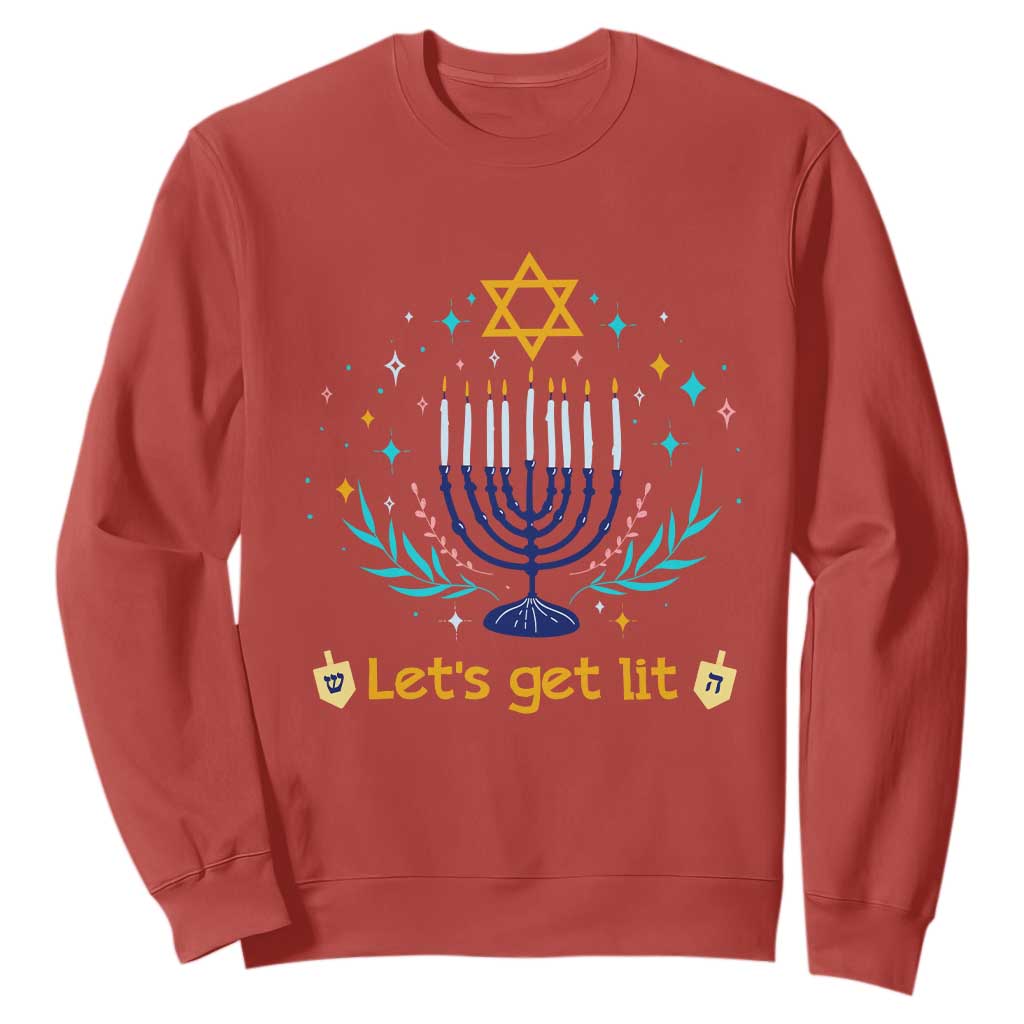 Funny Hanukkah Sweatshirt Lets Get Lit Jewish Holiday Gift TS12 Red Print Your Wear
