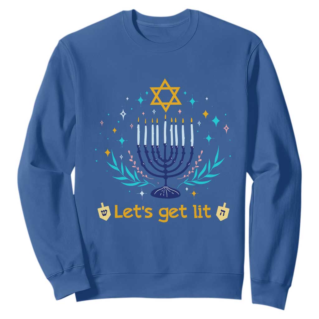 Funny Hanukkah Sweatshirt Lets Get Lit Jewish Holiday Gift TS12 Royal Blue Print Your Wear