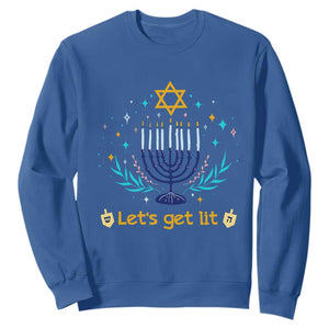 Funny Hanukkah Sweatshirt Lets Get Lit Jewish Holiday Gift TS12 Royal Blue Print Your Wear