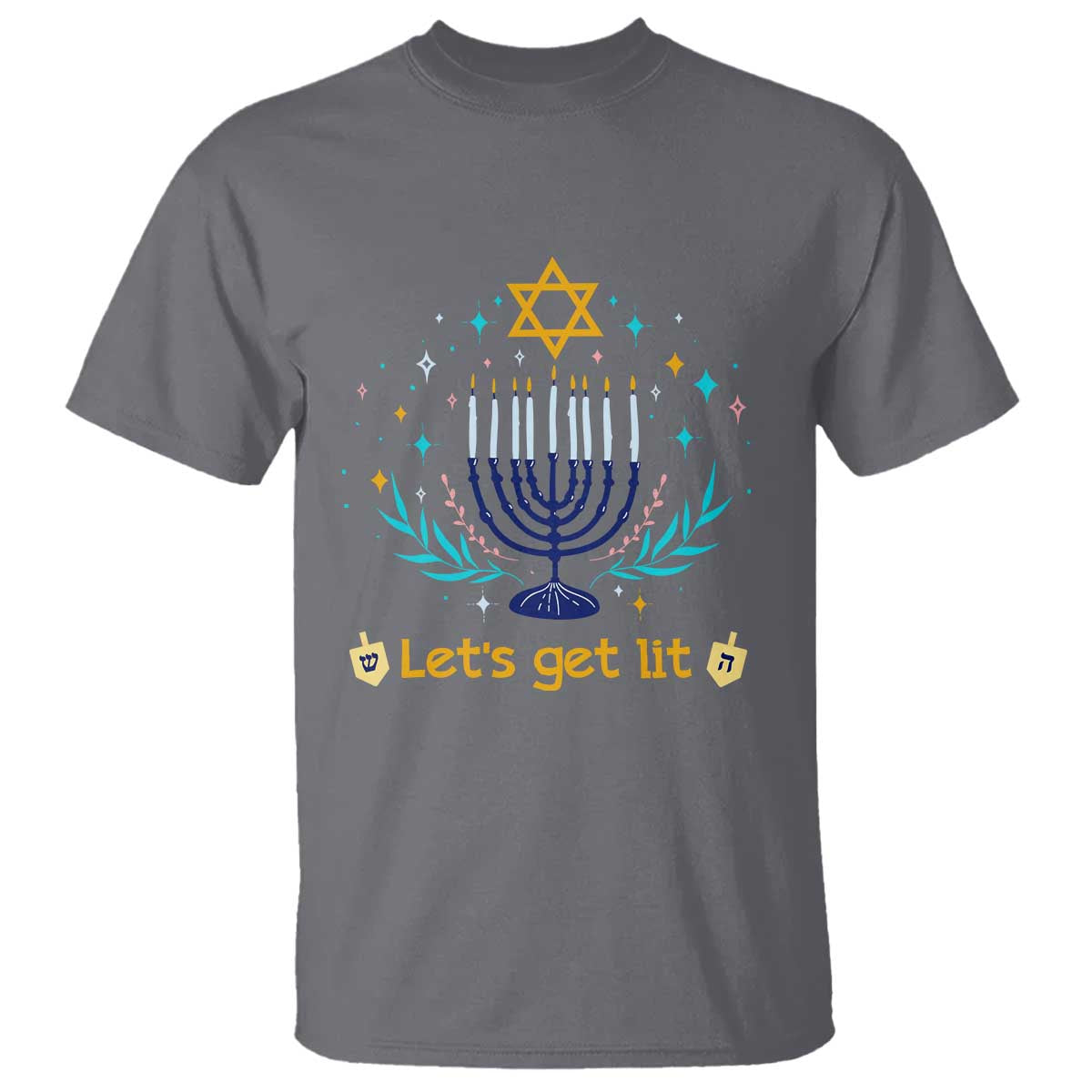 Funny Hanukkah T Shirt Lets Get Lit Jewish Holiday Gift TS12 Charcoal Print Your Wear