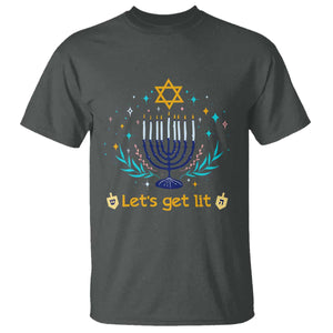 Funny Hanukkah T Shirt Lets Get Lit Jewish Holiday Gift TS12 Dark Heather Print Your Wear