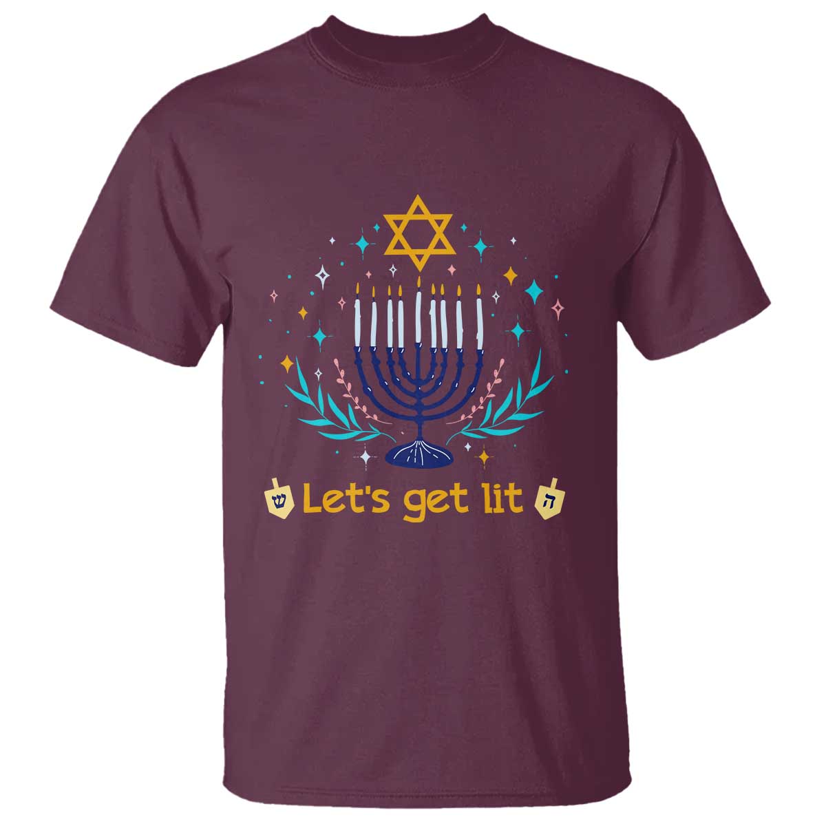 Funny Hanukkah T Shirt Lets Get Lit Jewish Holiday Gift TS12 Maroon Print Your Wear