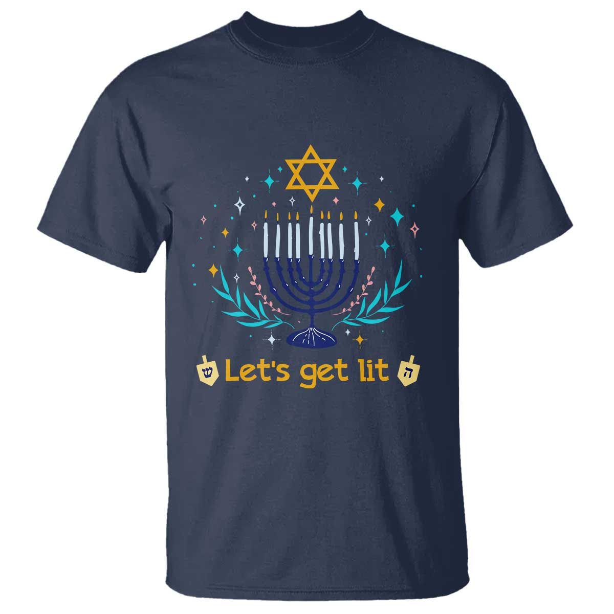 Funny Hanukkah T Shirt Lets Get Lit Jewish Holiday Gift TS12 Navy Print Your Wear