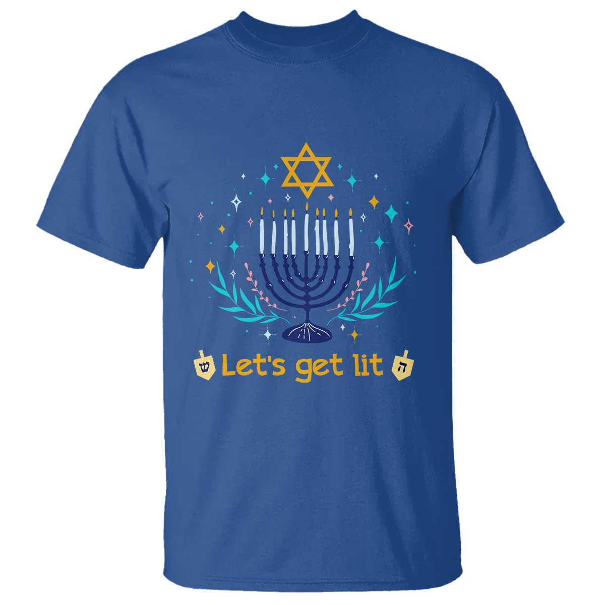 Funny Hanukkah T Shirt Lets Get Lit Jewish Holiday Gift TS12 Royal Blue Print Your Wear