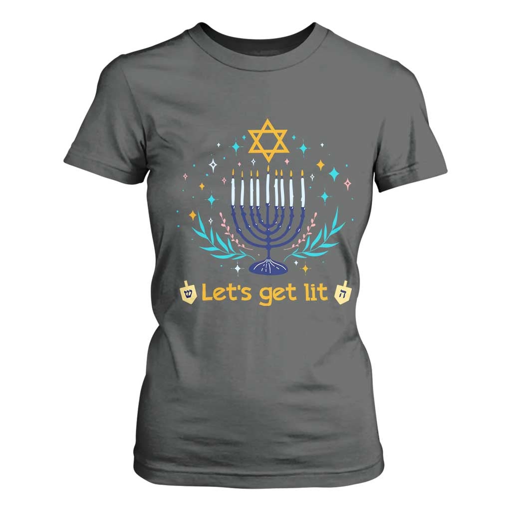 Funny Hanukkah T Shirt For Women Lets Get Lit Jewish Holiday Gift TS12 Dark Heather Print Your Wear