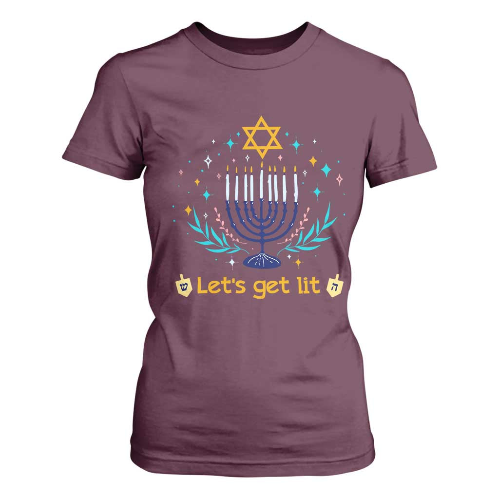 Funny Hanukkah T Shirt For Women Lets Get Lit Jewish Holiday Gift TS12 Maroon Print Your Wear