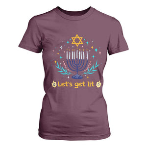 Funny Hanukkah T Shirt For Women Lets Get Lit Jewish Holiday Gift TS12 Maroon Print Your Wear