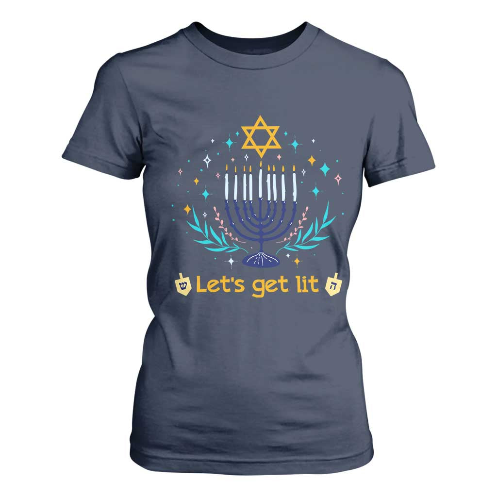 Funny Hanukkah T Shirt For Women Lets Get Lit Jewish Holiday Gift TS12 Navy Print Your Wear