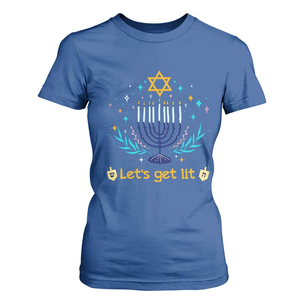Funny Hanukkah T Shirt For Women Lets Get Lit Jewish Holiday Gift TS12 Royal Blue Print Your Wear