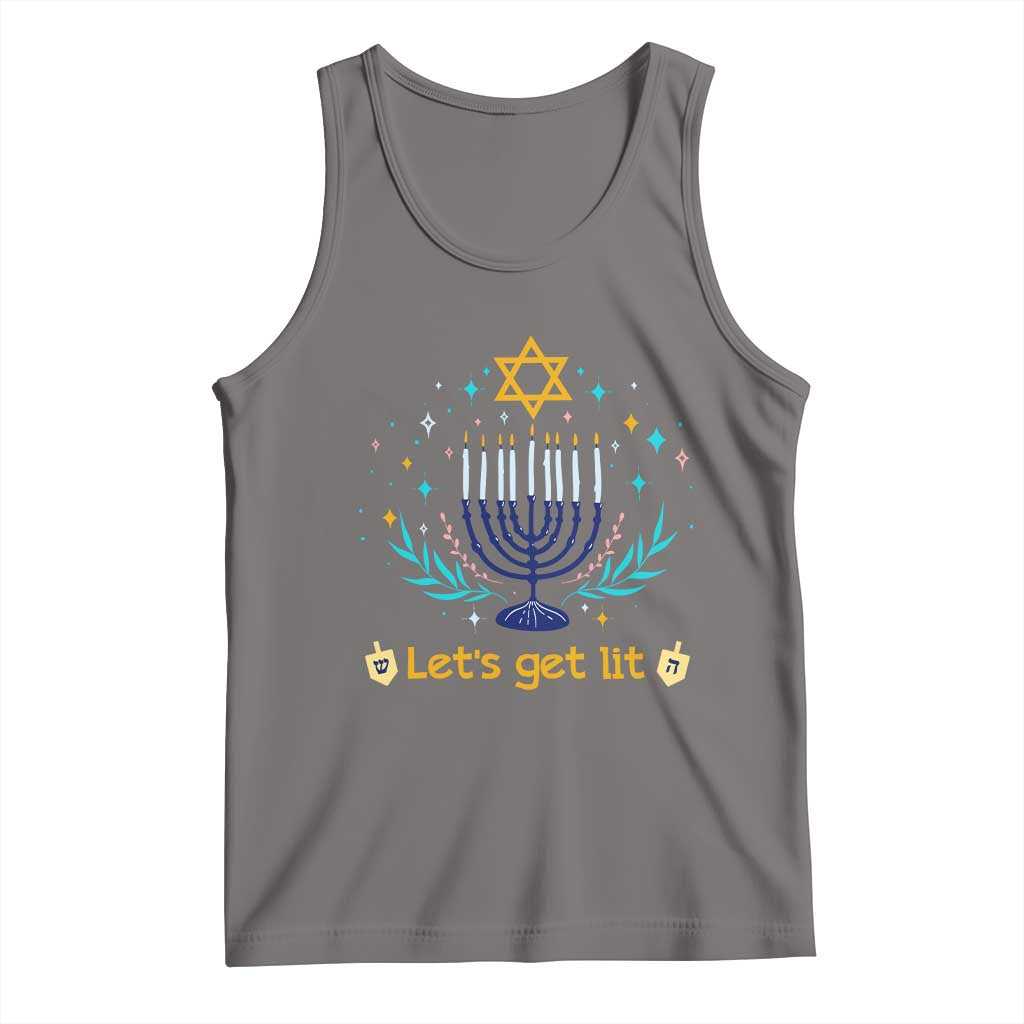 Funny Hanukkah Tank Top Lets Get Lit Jewish Holiday Gift TS12 Deep Heather Print Your Wear