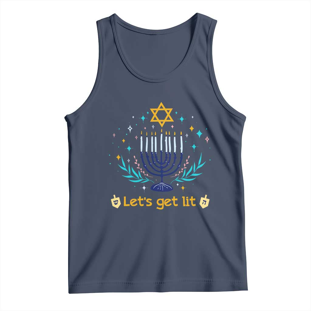 Funny Hanukkah Tank Top Lets Get Lit Jewish Holiday Gift TS12 Navy Print Your Wear