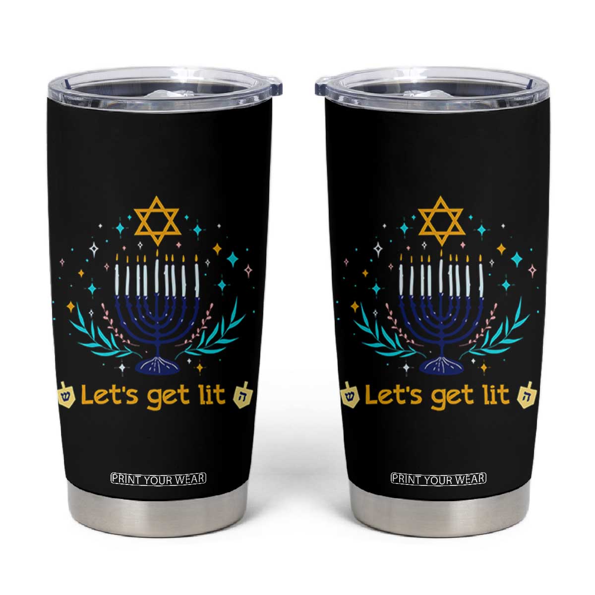 Funny Hanukkah Tumbler Cup Lets Get Lit Jewish Holiday Gift TS12 Black Print Your Wear