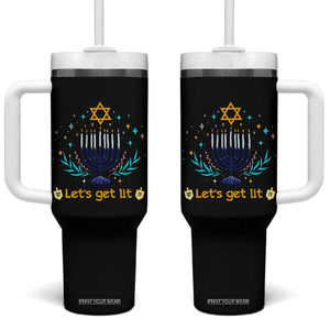 Funny Hanukkah Tumbler With Handle Lets Get Lit Jewish Holiday Gift TS12 One Size: 40 oz Black Print Your Wear