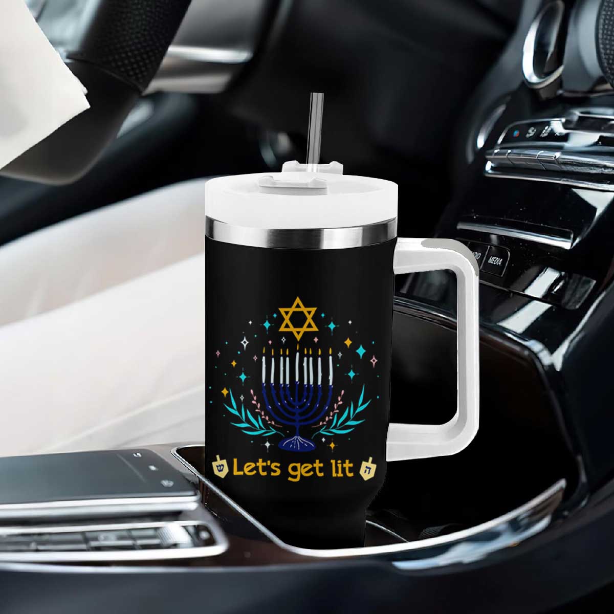 Funny Hanukkah Tumbler With Handle Lets Get Lit Jewish Holiday Gift TS12 Print Your Wear