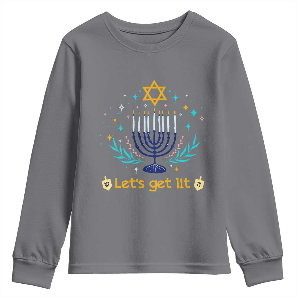 Funny Hanukkah Youth Sweatshirt Lets Get Lit Jewish Holiday Gift TS12 Charcoal Print Your Wear