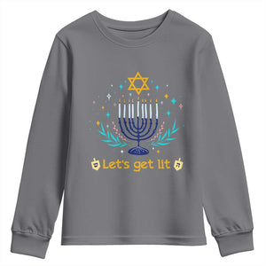 Funny Hanukkah Youth Sweatshirt Lets Get Lit Jewish Holiday Gift TS12 Charcoal Print Your Wear