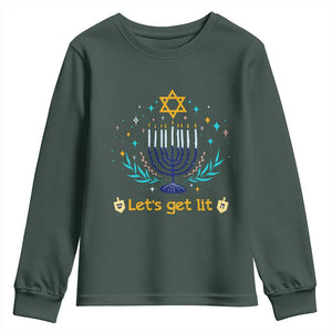Funny Hanukkah Youth Sweatshirt Lets Get Lit Jewish Holiday Gift TS12 Dark Forest Green Print Your Wear