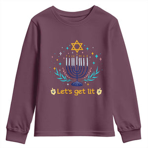Funny Hanukkah Youth Sweatshirt Lets Get Lit Jewish Holiday Gift TS12 Maroon Print Your Wear