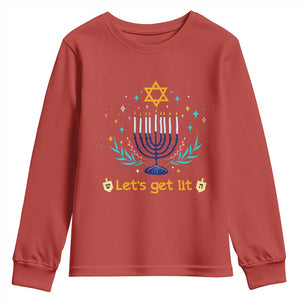Funny Hanukkah Youth Sweatshirt Lets Get Lit Jewish Holiday Gift TS12 Red Print Your Wear