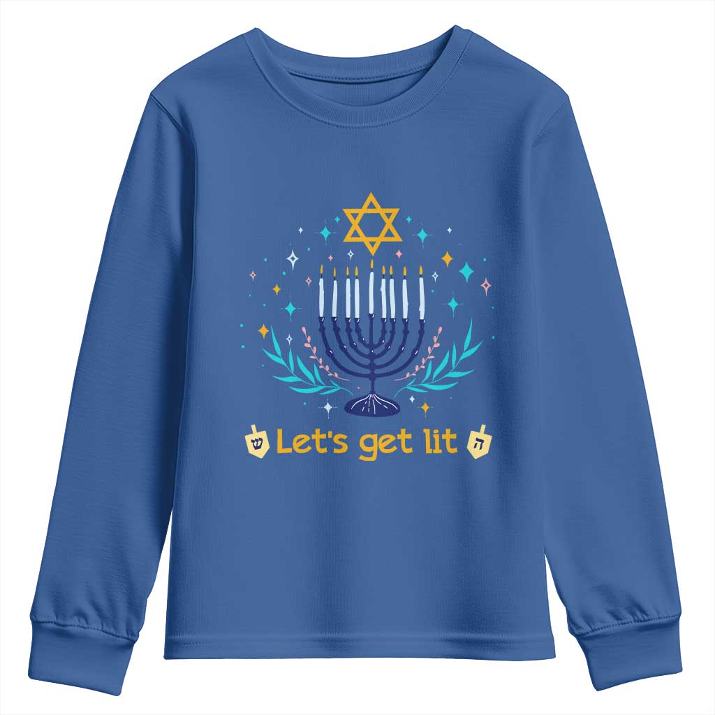 Funny Hanukkah Youth Sweatshirt Lets Get Lit Jewish Holiday Gift TS12 Royal Blue Print Your Wear
