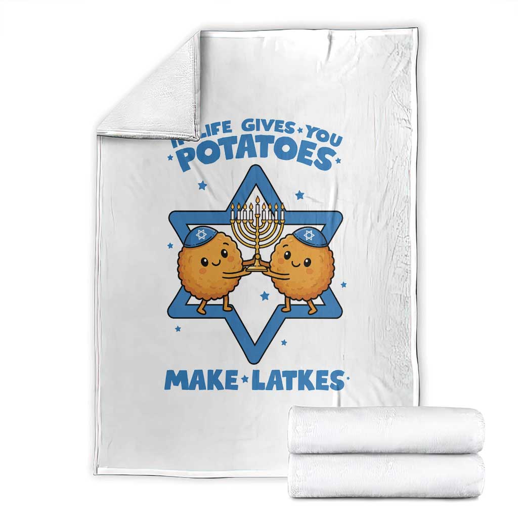 Funny Hanukkah Gift Throw Blanket If Life Gives You Potatoes Make Latkes TS12 White Print Your Wear