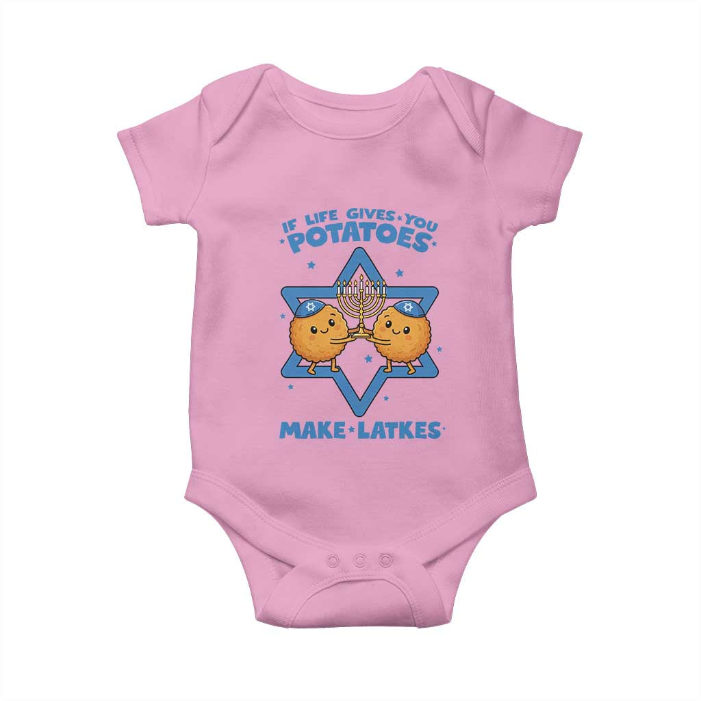 Funny Hanukkah Gift Baby Onesie If Life Gives You Potatoes Make Latkes TS12 Light Pink Print Your Wear