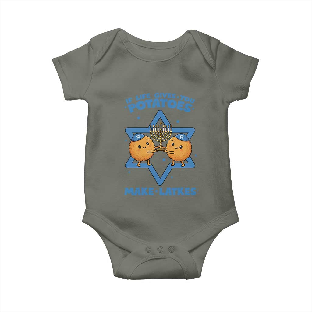 Funny Hanukkah Gift Baby Onesie If Life Gives You Potatoes Make Latkes TS12 Military Green Print Your Wear