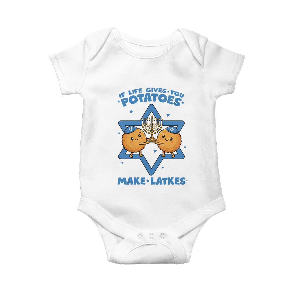 Funny Hanukkah Gift Baby Onesie If Life Gives You Potatoes Make Latkes TS12 White Print Your Wear