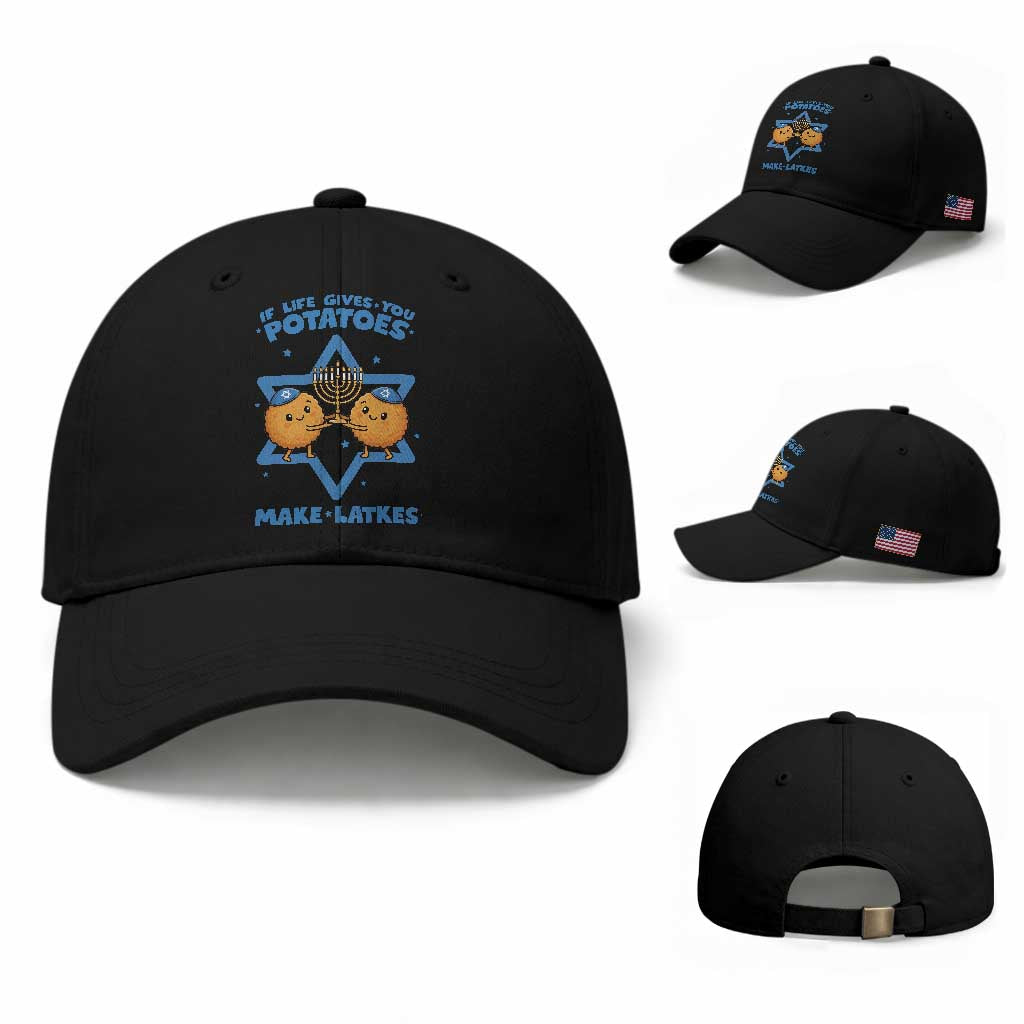 Funny Hanukkah Gift Baseball Cap If Life Gives You Potatoes Make Latkes TS12 Baseball Cap Universal Fit Black Print Your Wear