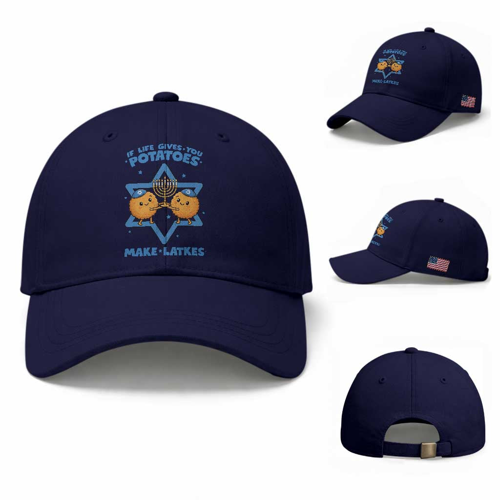 Funny Hanukkah Gift Baseball Cap If Life Gives You Potatoes Make Latkes TS12 Baseball Cap Universal Fit Dark Blue Print Your Wear