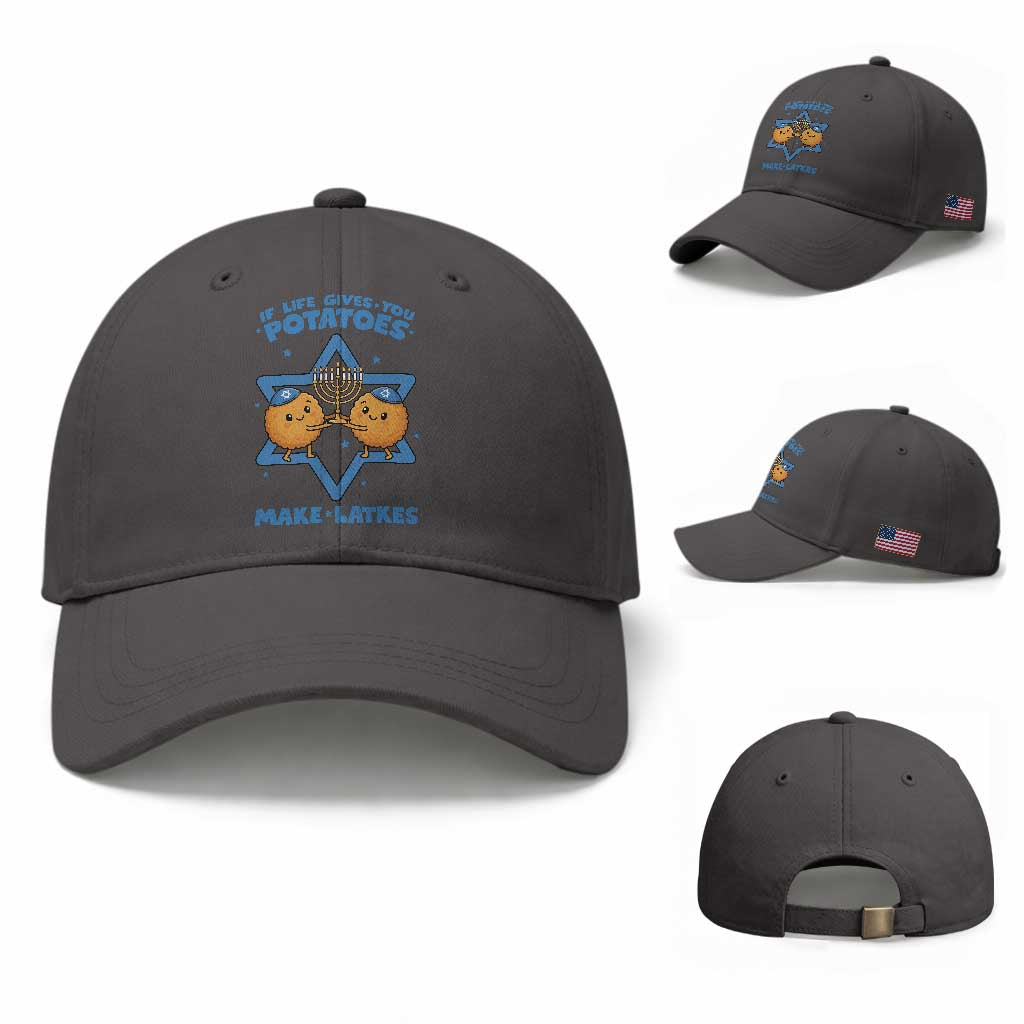 Funny Hanukkah Gift Baseball Cap If Life Gives You Potatoes Make Latkes TS12 Baseball Cap Universal Fit Dark Gray Print Your Wear