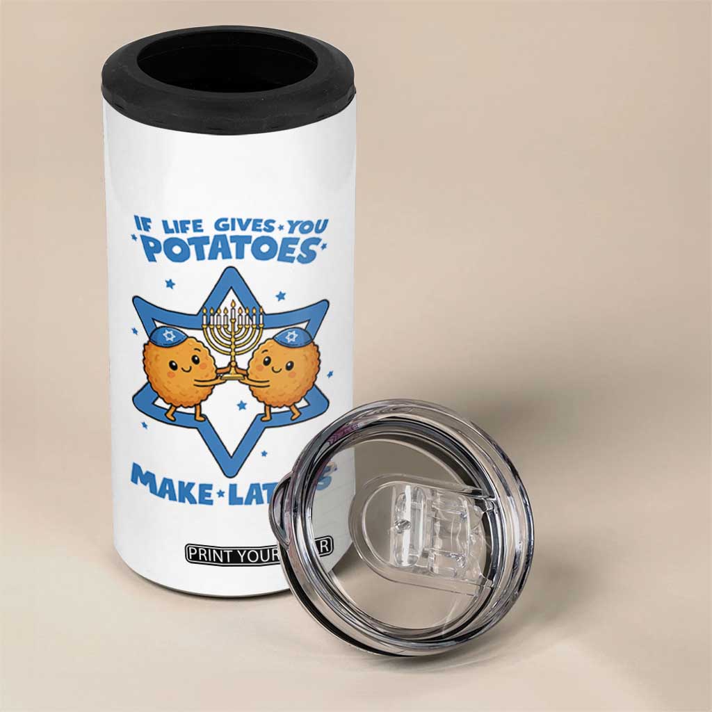 Funny Hanukkah Gift 4 in 1 Can Cooler Tumbler If Life Gives You Potatoes Make Latkes TS12 Print Your Wear