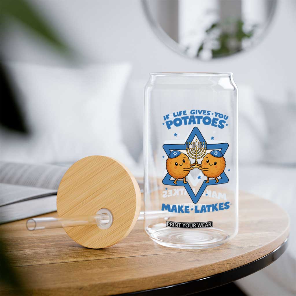 Funny Hanukkah Gift Glass Can If Life Gives You Potatoes Make Latkes TS12 Print Your Wear