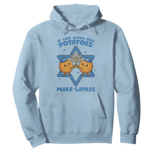 Funny Hanukkah Gift Hoodie If Life Gives You Potatoes Make Latkes TS12 Light Blue Print Your Wear